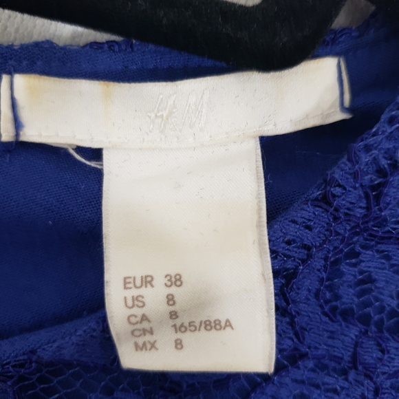 H&M Royal Skater Dress  blue lace overlay mini flowy long sleeved Fit & Flare - Picture 8 of 8